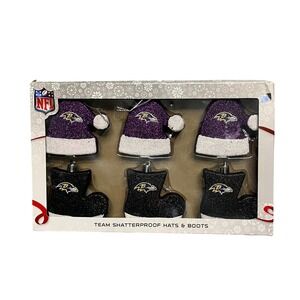 NFL Baltimore Ravens Team Shatterproof Hats and Boots Christmas Ornament Set